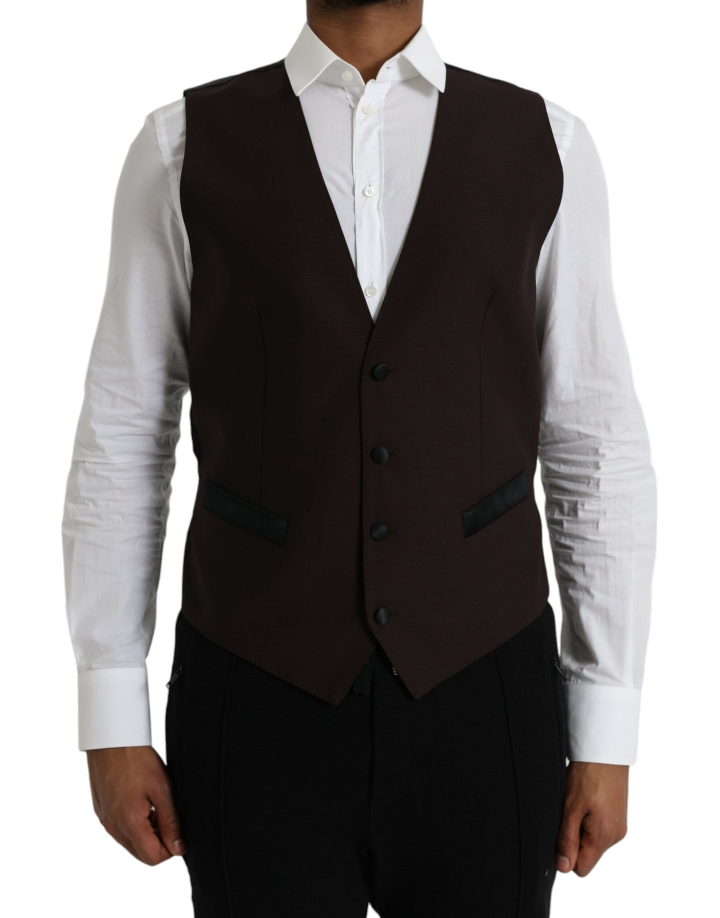 Dolce & Gabbana Brown Wool Waistcoat Dress Formal Vest Dolce & Gabbana