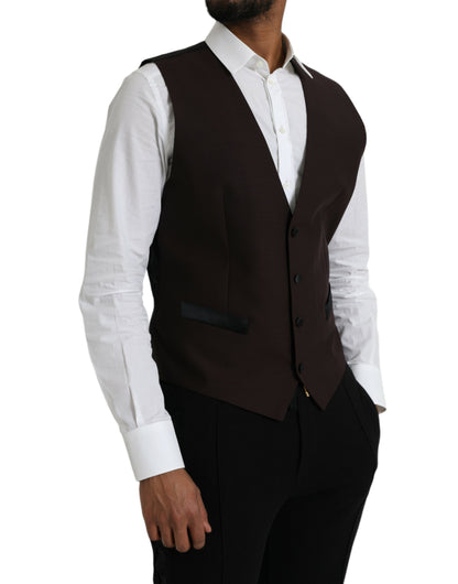 Dolce & Gabbana Brown Wool Waistcoat Dress Formal Vest Dolce & Gabbana