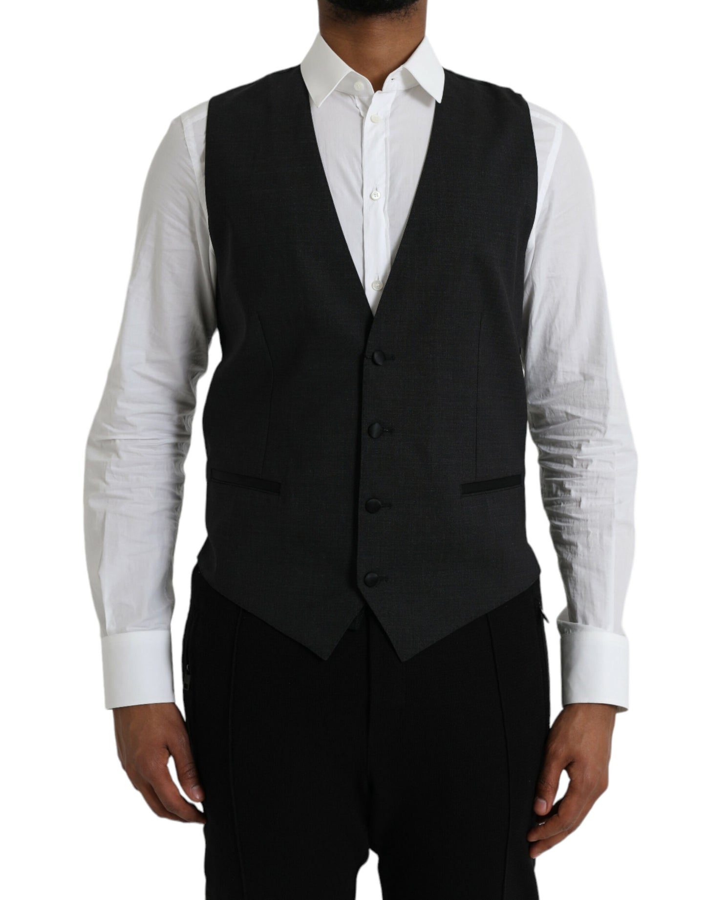 Dolce & Gabbana Black Cotton Waistcoat Dress Formal Vest Dolce & Gabbana