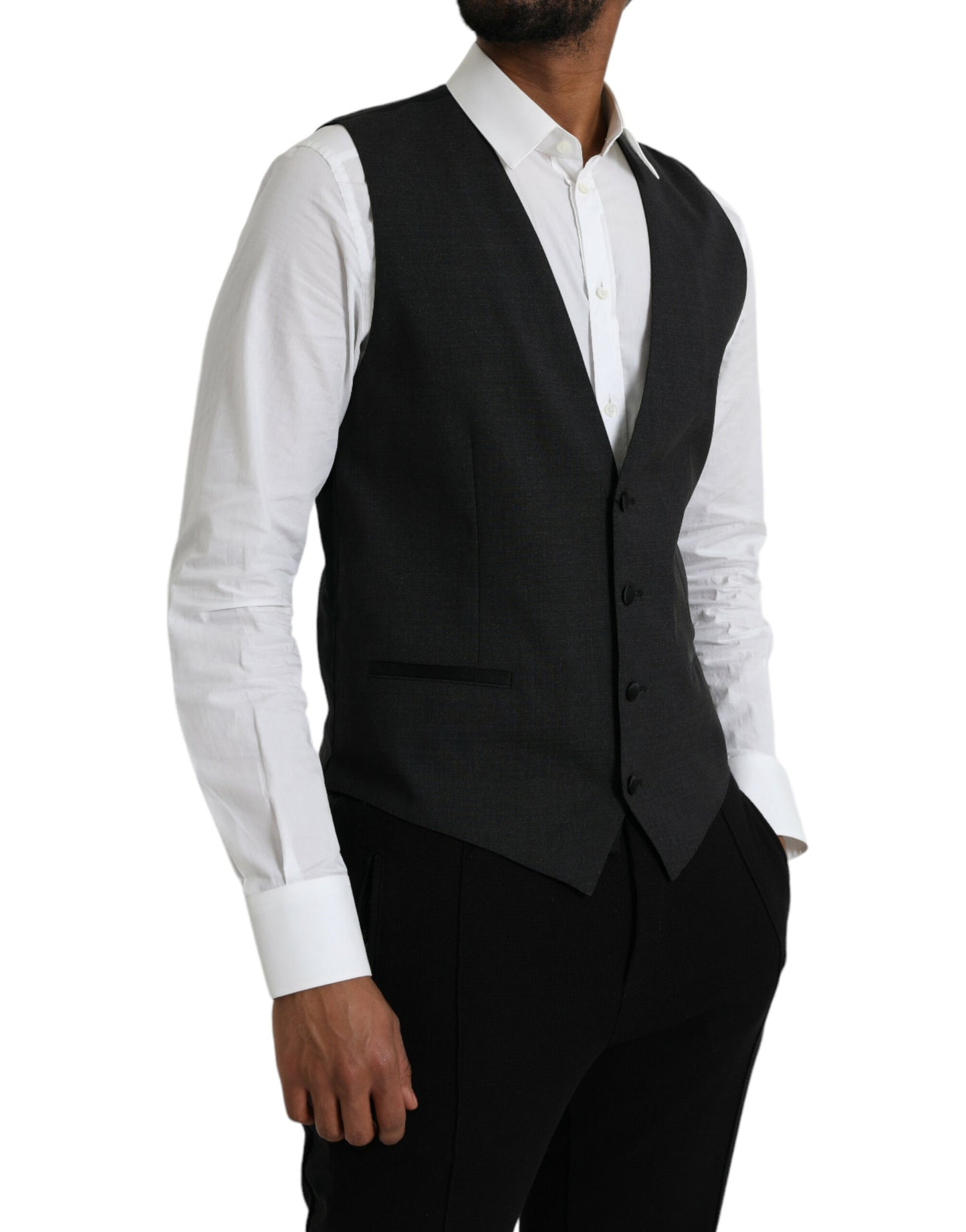 Dolce & Gabbana Black Cotton Waistcoat Dress Formal Vest Dolce & Gabbana