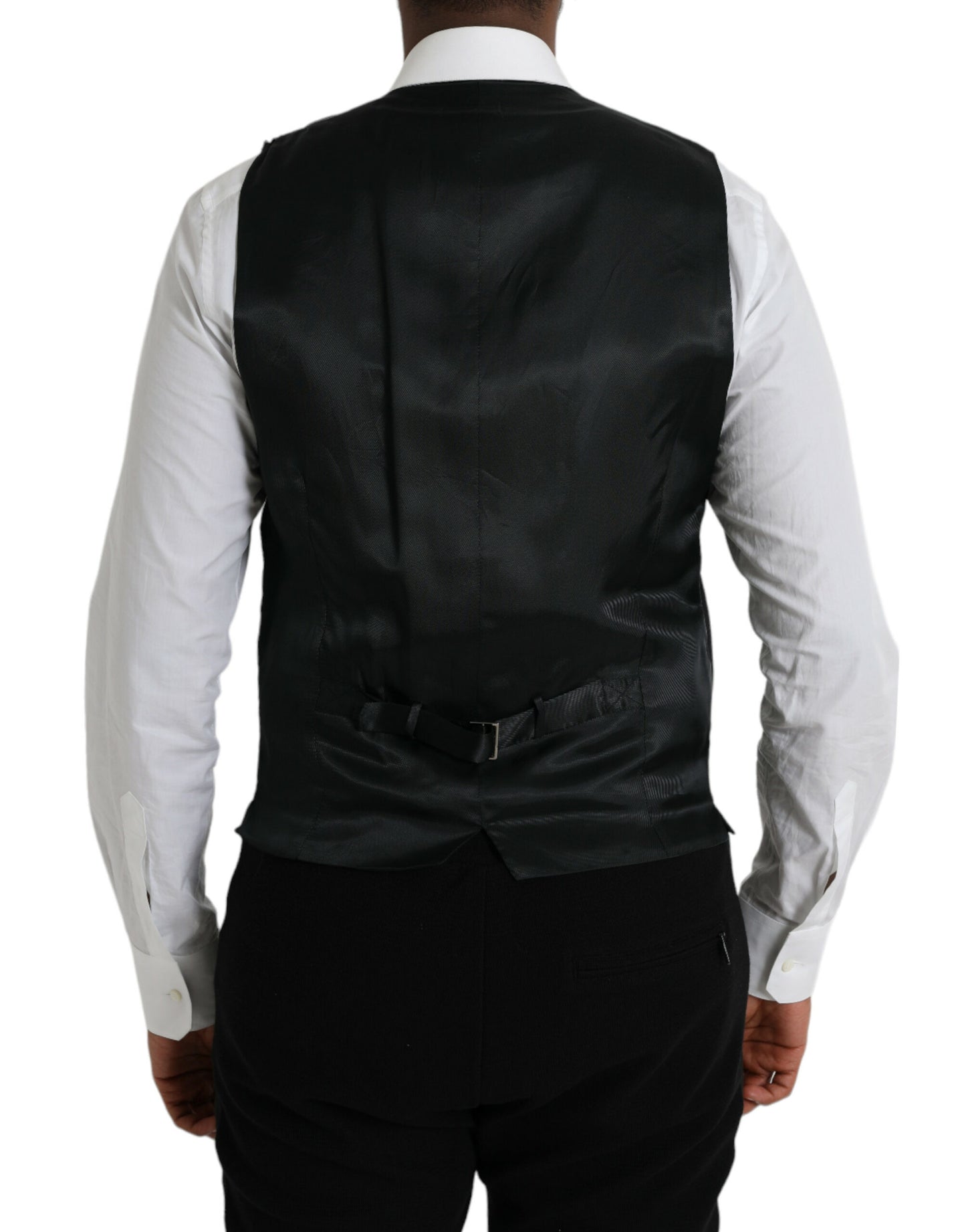 Dolce & Gabbana Black Cotton Waistcoat Dress Formal Vest Dolce & Gabbana