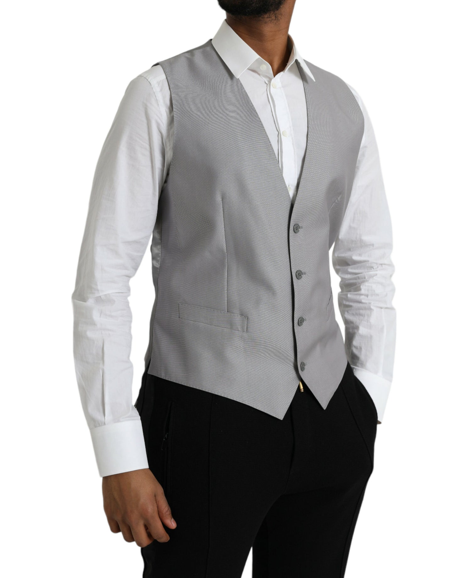 Dolce & Gabbana Light Gray Wool Formal Dress Waistcoat Vest Dolce & Gabbana