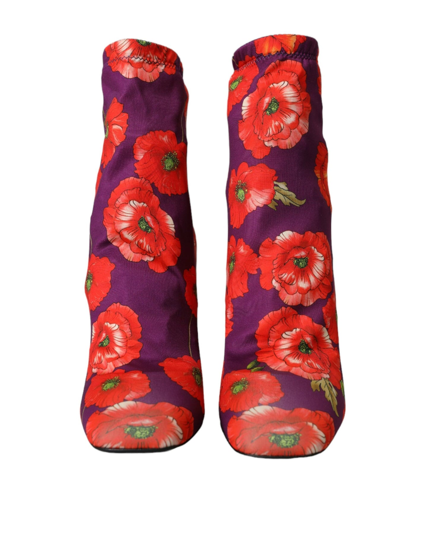 Dolce & Gabbana Purple Floral Jersey Stretch Boots Shoes Dolce & Gabbana