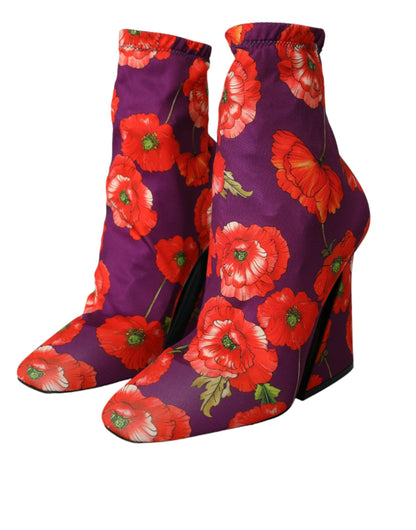 Dolce & Gabbana Purple Floral Jersey Stretch Boots Shoes Dolce & Gabbana