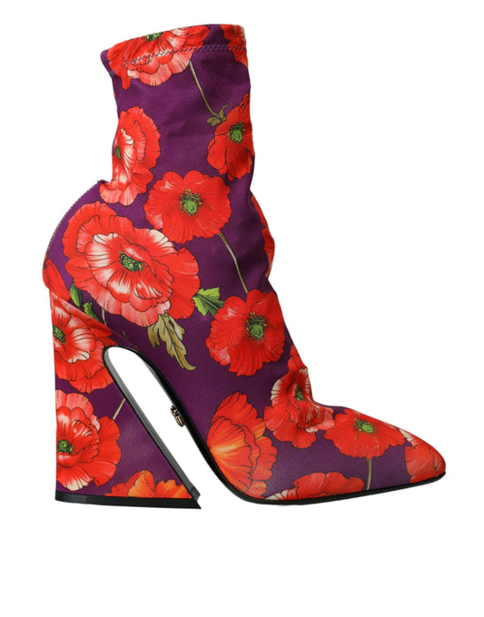 Dolce & Gabbana Purple Floral Jersey Stretch Boots Shoes Dolce & Gabbana