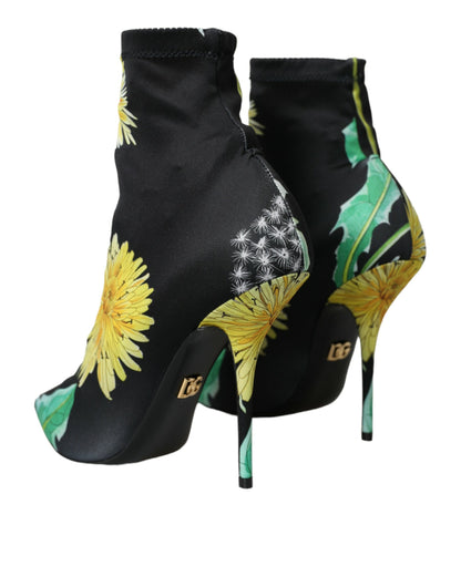 Dolce & Gabbana Black Floral Jersey Stretch Ankle Boots Shoes Dolce & Gabbana