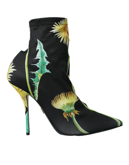 Dolce & Gabbana Black Floral Jersey Stretch Ankle Boots Shoes Dolce & Gabbana