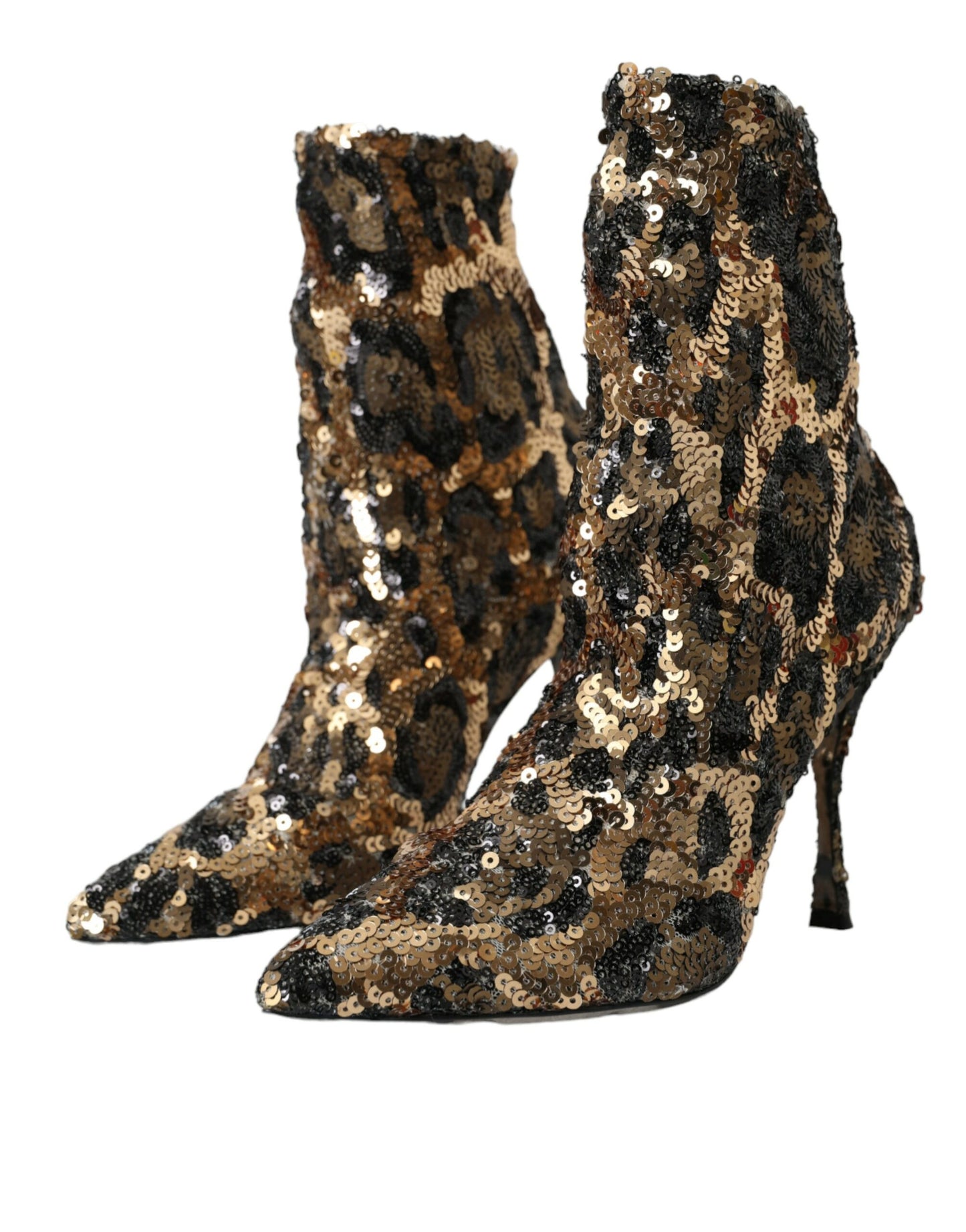 Dolce & Gabbana Gold Leopard Sequins Heels Boots Shoes Dolce & Gabbana