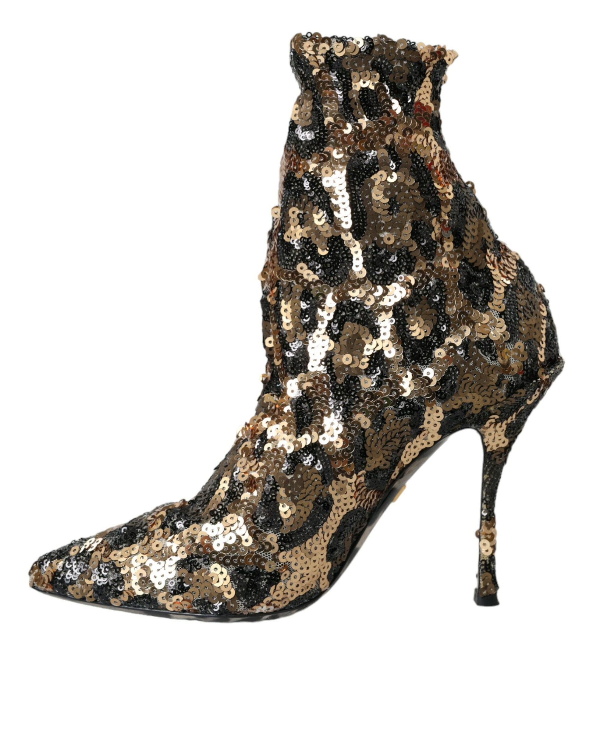 Dolce &amp; Gabbana গোল্ড Leopard Sequins হিল বুট জুতা