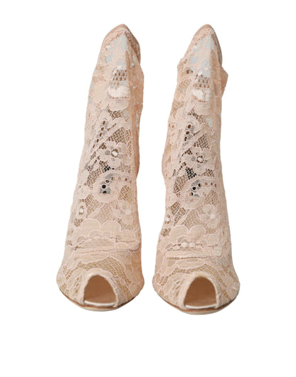 Dolce & Gabbana Beige Stretch Taormina Lace Boots Shoes Dolce & Gabbana