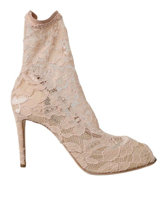 Dolce & Gabbana Beige Stretch Taormina Lace Boots Shoes Dolce & Gabbana