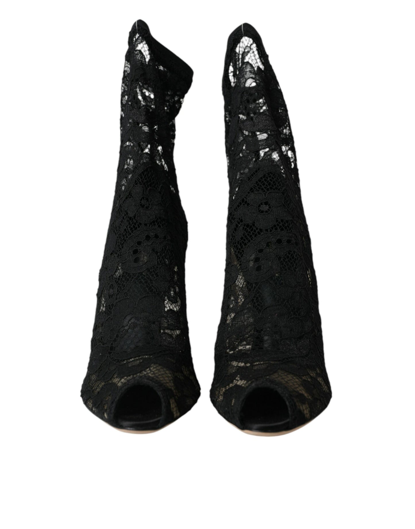 Dolce & Gabbana Black Stretch Taormina Lace Boots Shoes Dolce & Gabbana