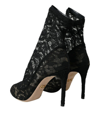 Dolce & Gabbana Black Stretch Taormina Lace Boots Shoes Dolce & Gabbana