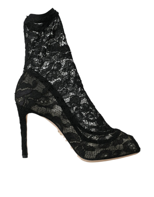 Dolce & Gabbana Black Stretch Taormina Lace Boots Shoes Dolce & Gabbana