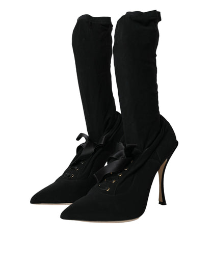 Dolce & Gabbana Black Stiletto Heels Mid Calf Boots Shoes Dolce & Gabbana