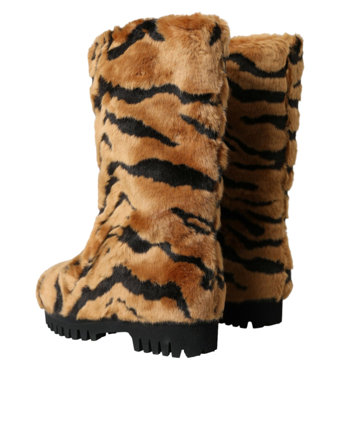 Dolce & Gabbana Brown Tiger Fur Leather Mid Calf Boots Shoes Dolce & Gabbana