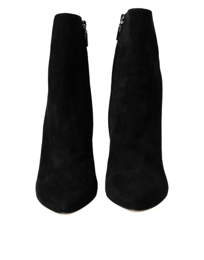 Dolce & Gabbana Black Suede Leather Ankle Heels Boots Shoes Dolce & Gabbana