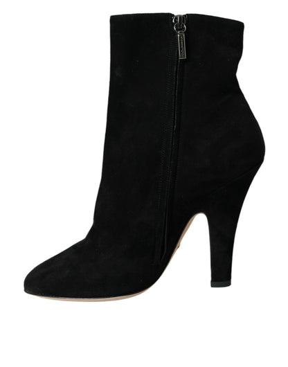 Dolce & Gabbana Black Suede Leather Ankle Heels Boots Shoes Dolce & Gabbana