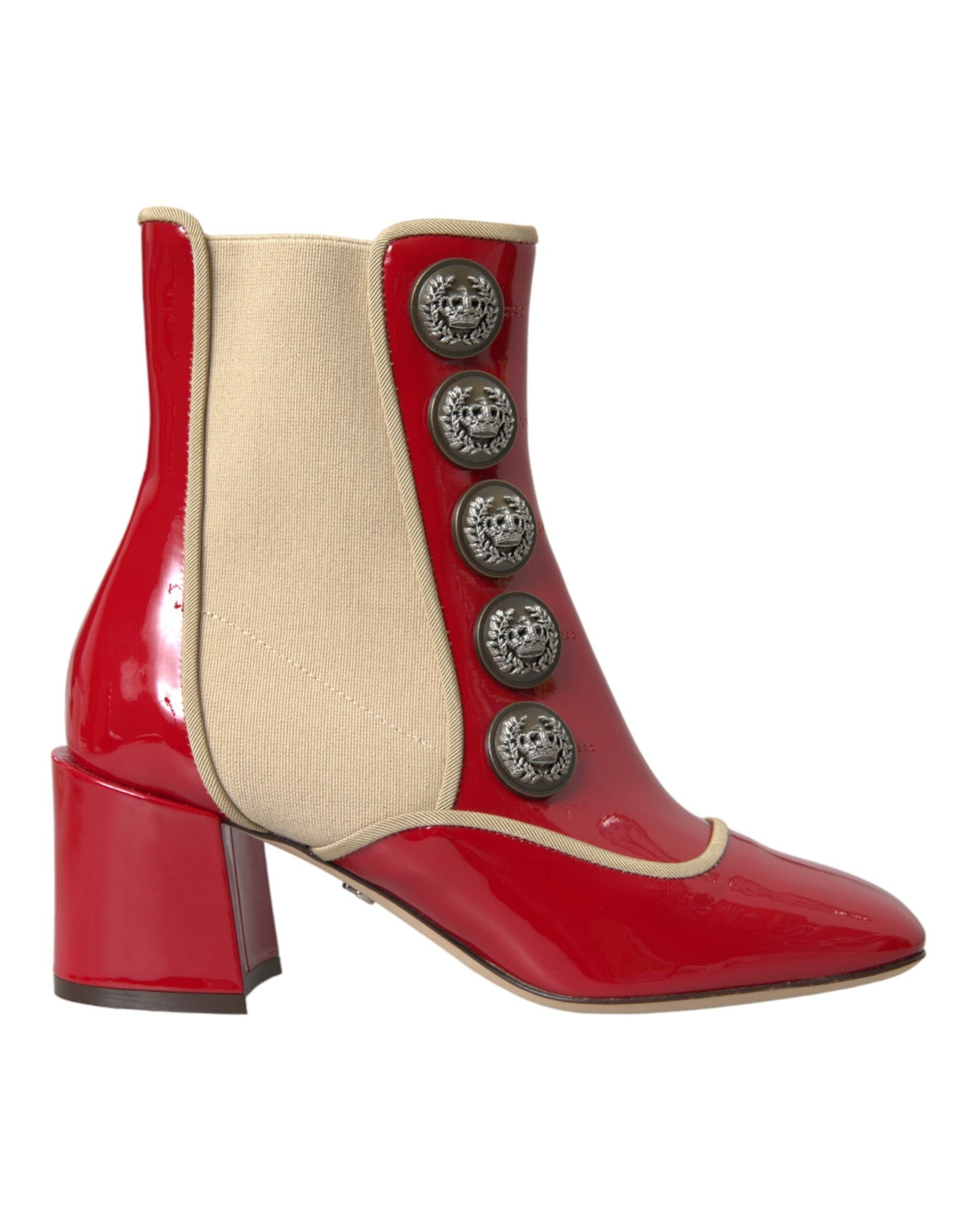 Dolce & Gabbana Red Beige Leather Embellished Mid Calf Boots Shoes Dolce & Gabbana