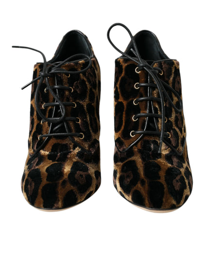 Dolce & Gabbana Brown Leopard Hair Lace Up Booties Shoes Dolce & Gabbana