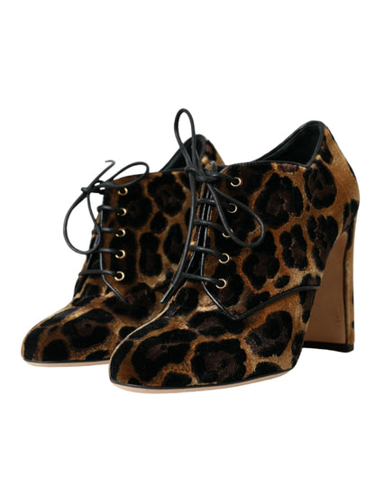 Dolce & Gabbana Brown Leopard Hair Lace Up Booties Shoes Dolce & Gabbana