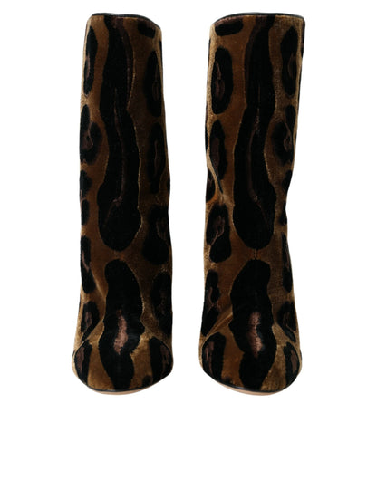 Dolce & Gabbana Brown Giraffe Leather Mid Calf Boots Shoes Dolce & Gabbana