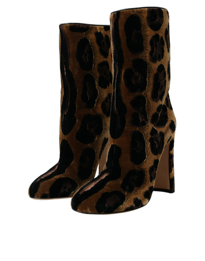 Dolce & Gabbana Brown Giraffe Leather Mid Calf Boots Shoes Dolce & Gabbana