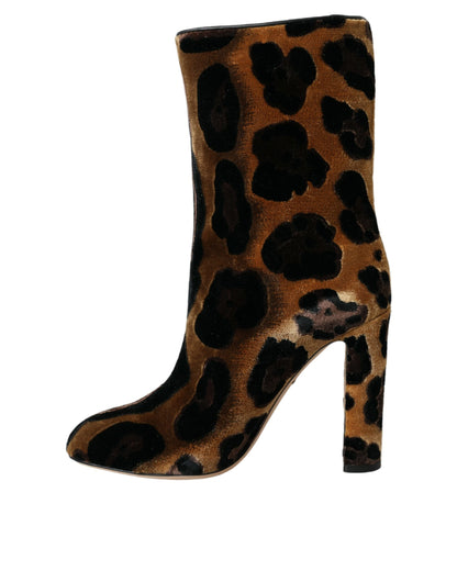 Dolce & Gabbana Brown Giraffe Leather Mid Calf Boots Shoes Dolce & Gabbana