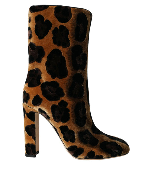 Dolce & Gabbana Brown Giraffe Leather Mid Calf Boots Shoes Dolce & Gabbana