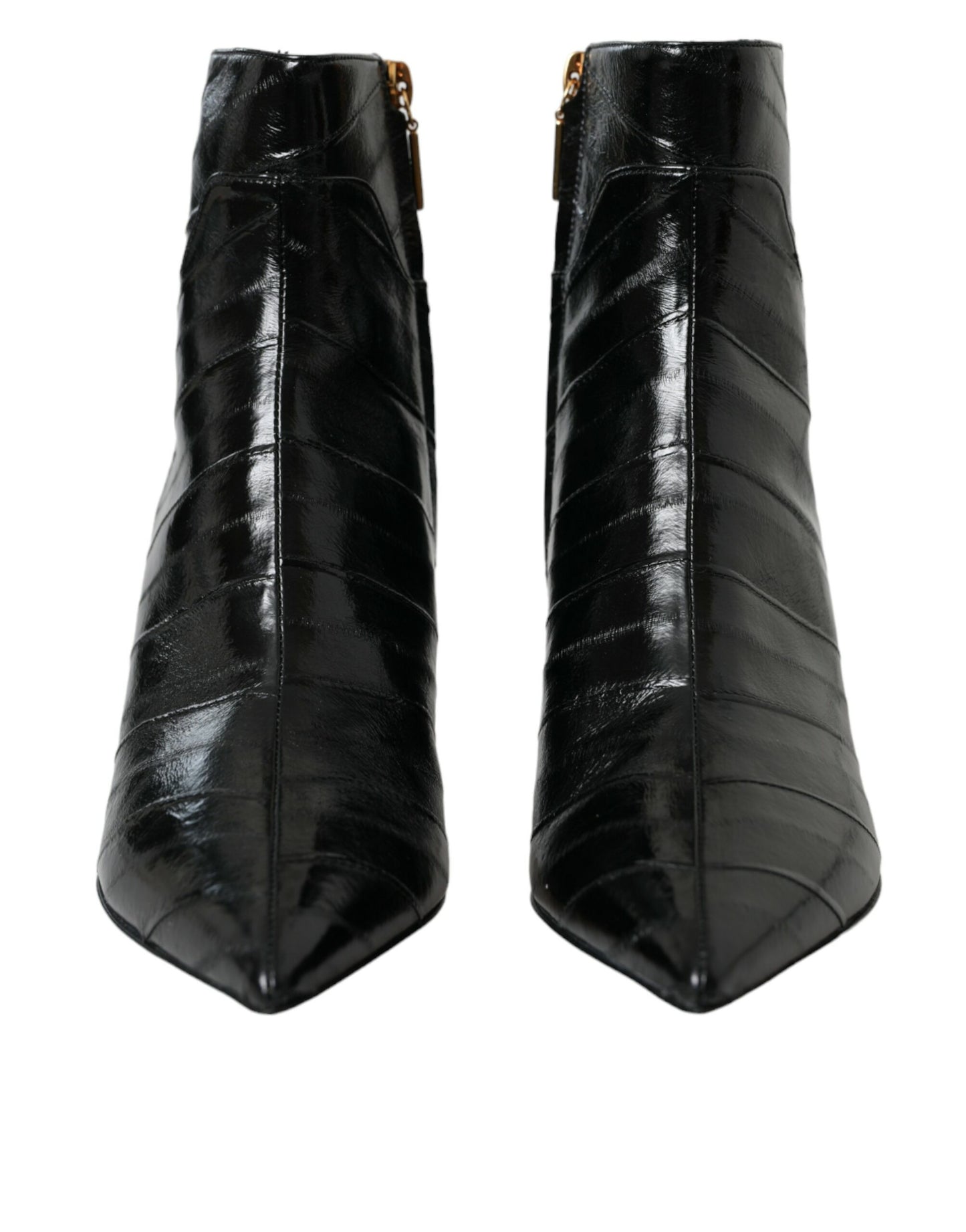 Dolce & Gabbana Black Eel Leather Logo Short Boots Shoes Dolce & Gabbana