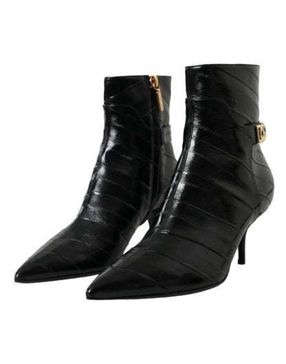 Dolce & Gabbana Black Eel Leather Logo Short Boots Shoes Dolce & Gabbana