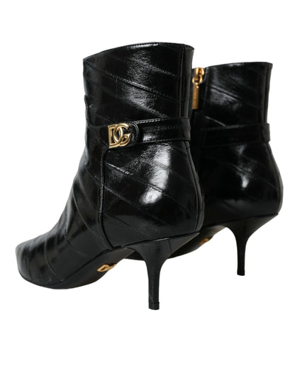 Dolce & Gabbana Black Eel Leather Logo Short Boots Shoes Dolce & Gabbana