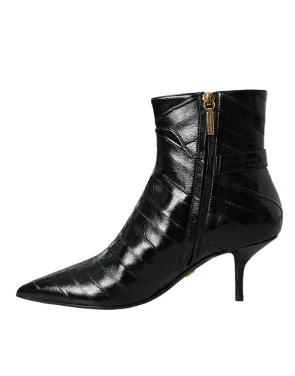 Dolce & Gabbana Black Eel Leather Logo Short Boots Shoes Dolce & Gabbana