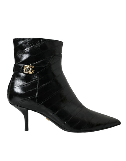 Dolce & Gabbana Black Eel Leather Logo Short Boots Shoes Dolce & Gabbana