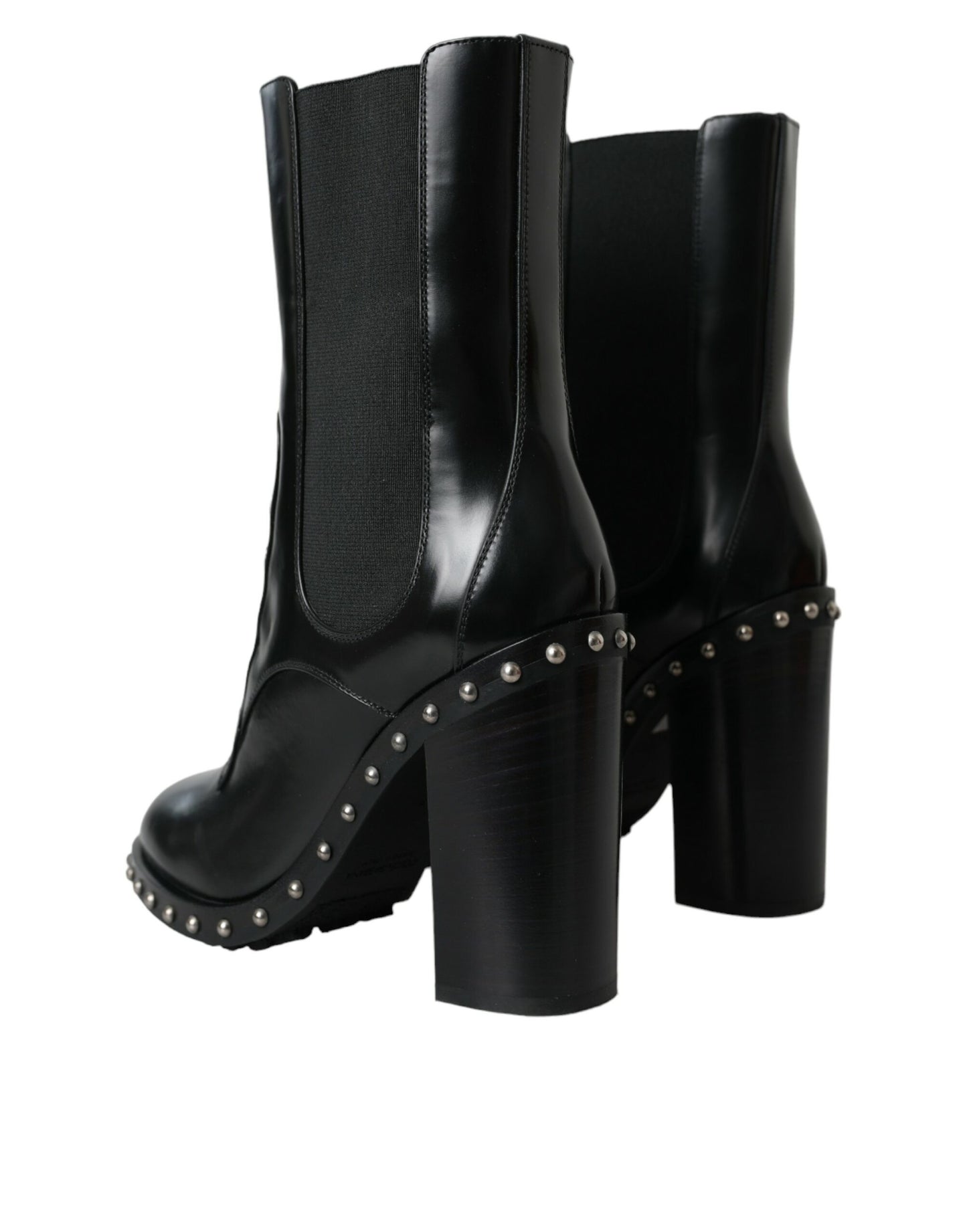 Dolce & Gabbana Black Leather Studded Lace Up Boots Shoes Dolce & Gabbana