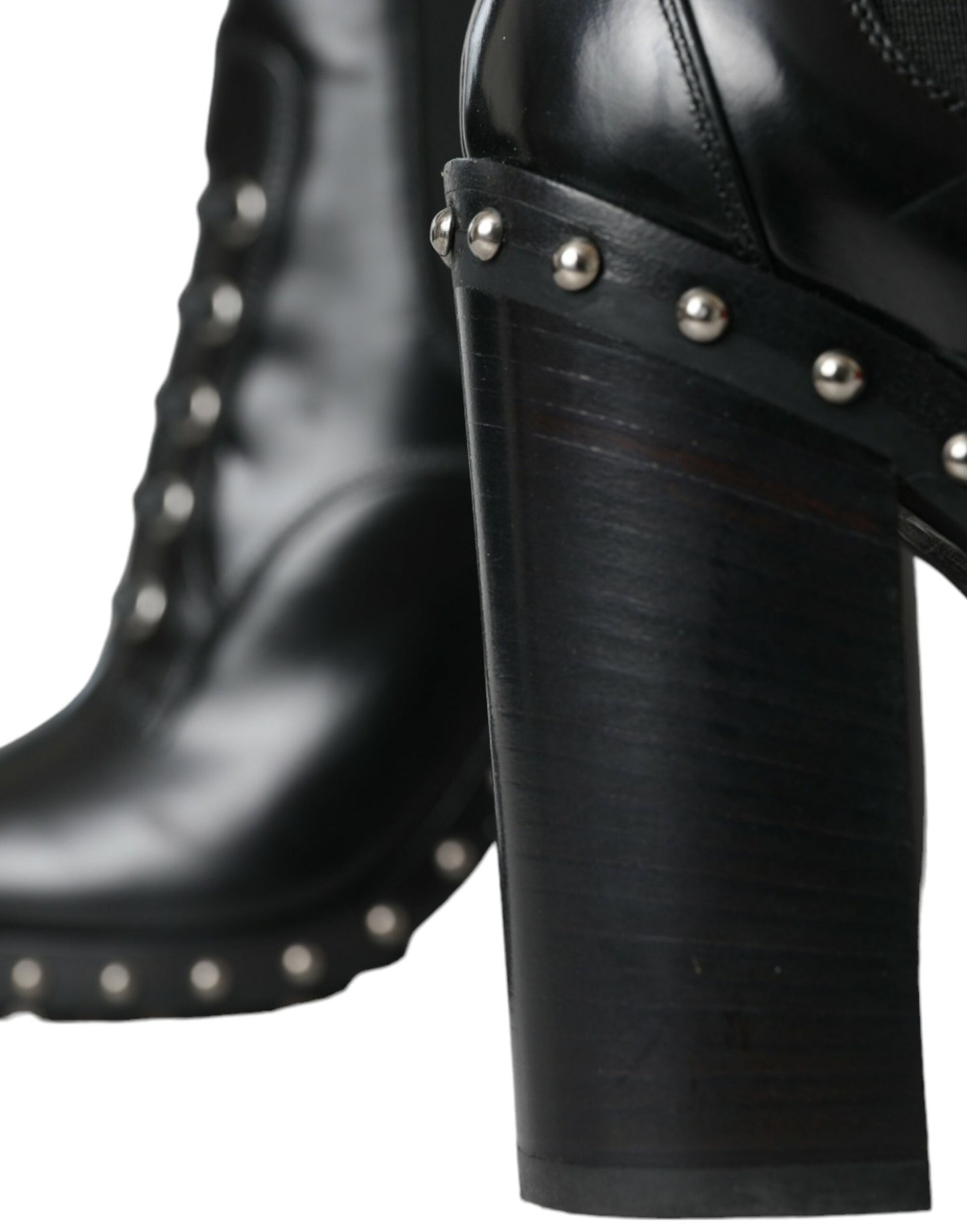 Dolce & Gabbana Black Leather Studded Lace Up Boots Shoes Dolce & Gabbana