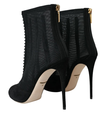 Dolce & Gabbana Black Mesh Stiletto Heels Ankle Boots Shoes Dolce & Gabbana