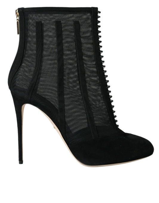 Dolce & Gabbana Black Mesh Stiletto Heels Ankle Boots Shoes Dolce & Gabbana