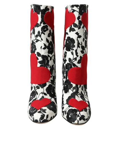 Dolce & Gabbana White Floral Hearts Leather High Boots Shoes Dolce & Gabbana