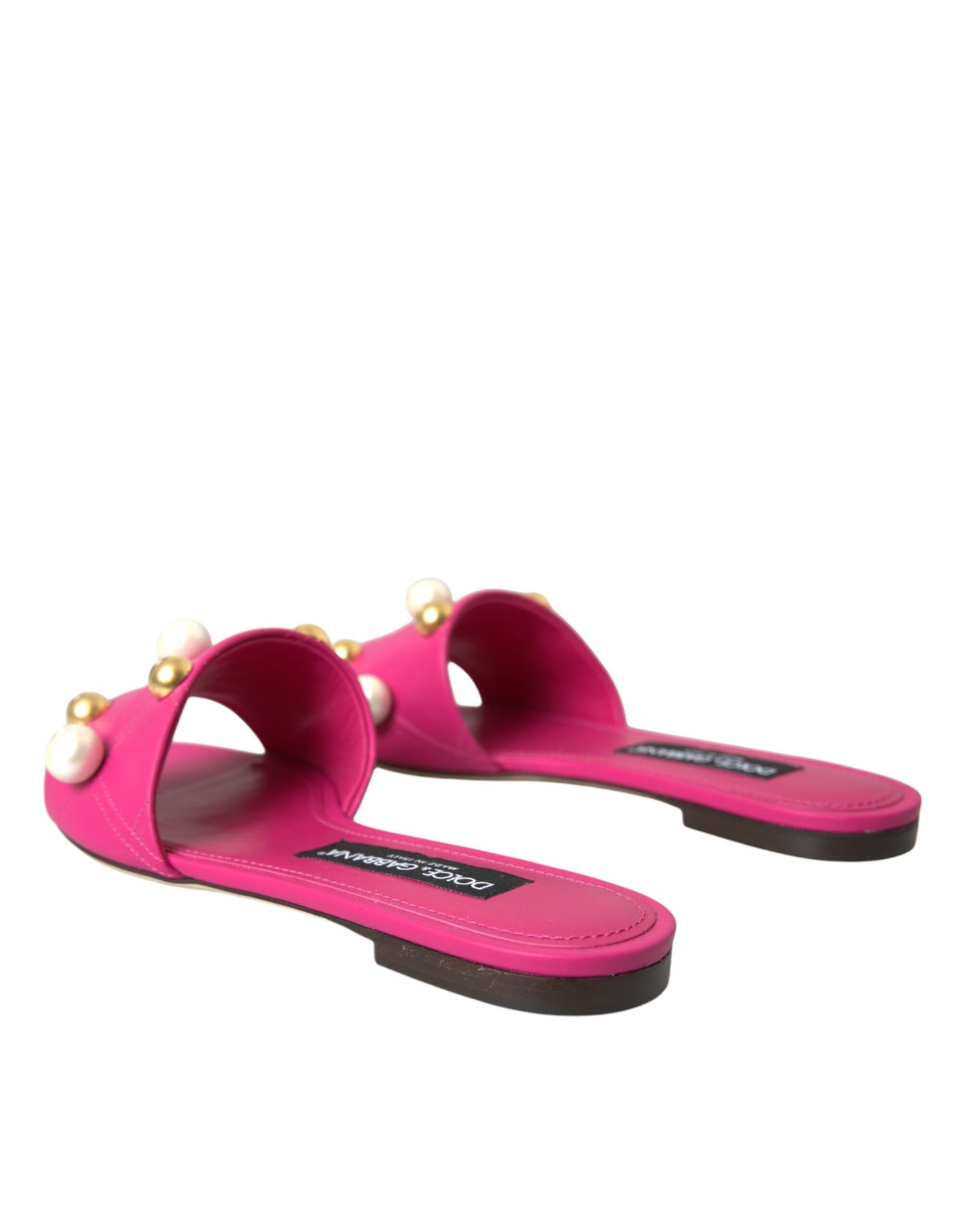 Dolce & Gabbana Pink Embellished Leather Flats Sandals Shoes Dolce & Gabbana