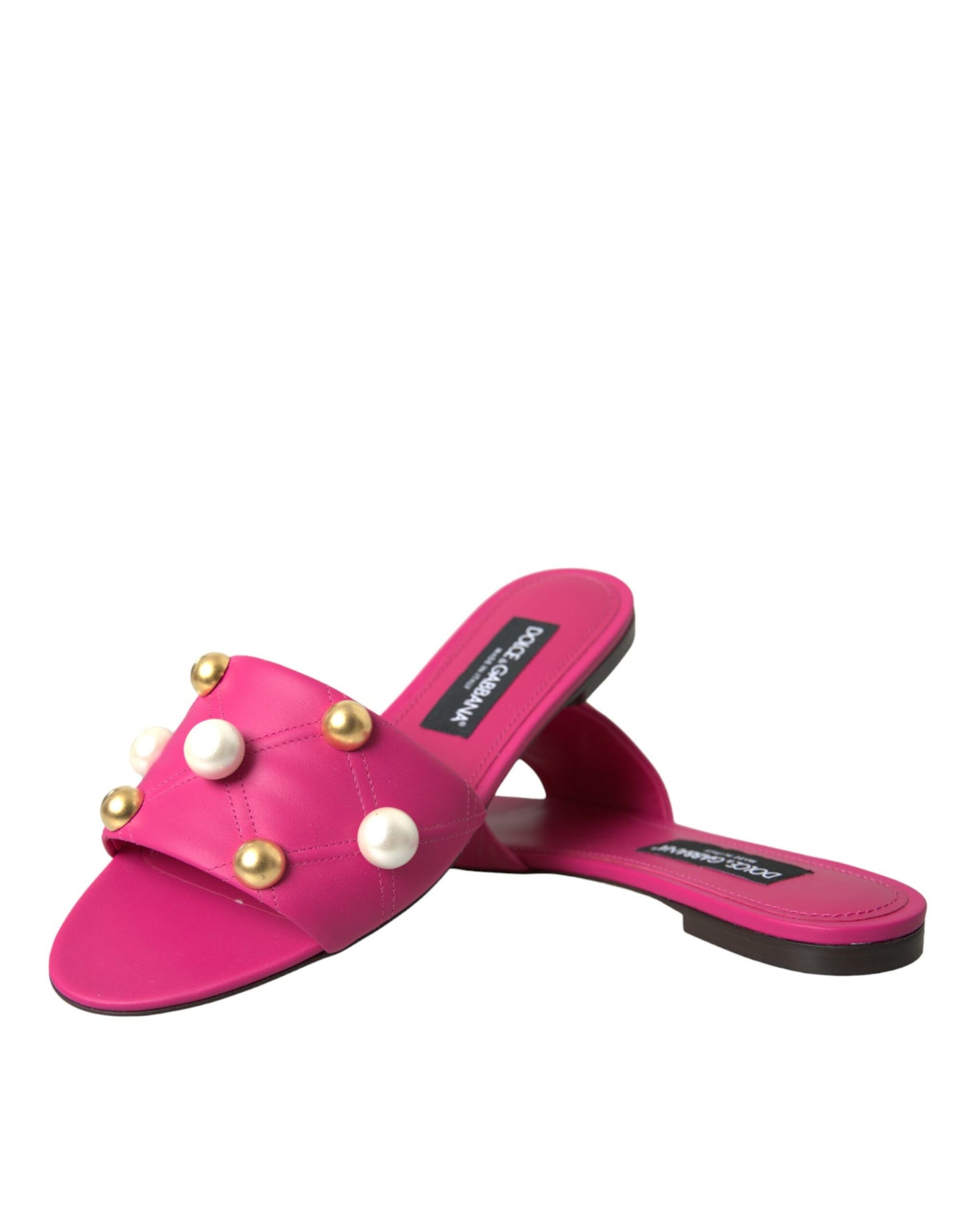 Dolce & Gabbana Pink Embellished Leather Flats Sandals Shoes Dolce & Gabbana