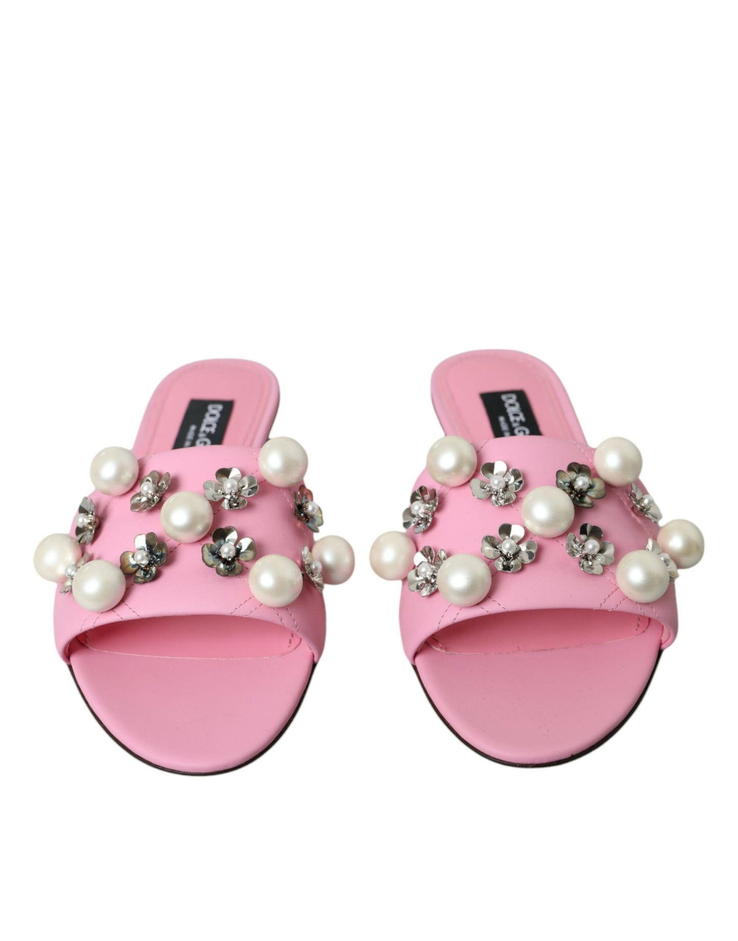 Dolce & Gabbana Pink Embellished Leather Flats Sandals Shoes Dolce & Gabbana