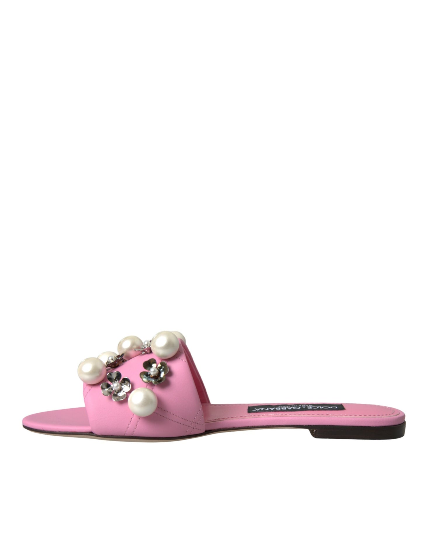 Dolce & Gabbana Pink Embellished Leather Flats Sandals Shoes Dolce & Gabbana