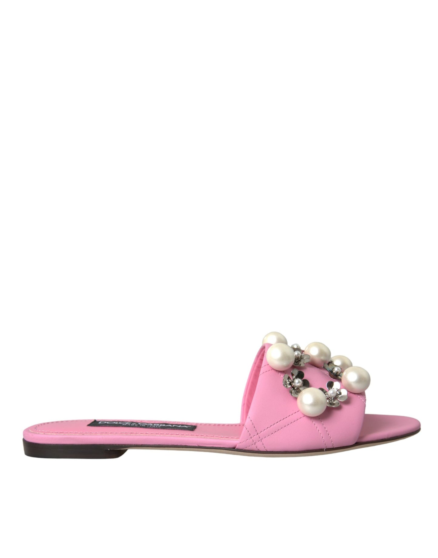 Dolce & Gabbana Pink Embellished Leather Flats Sandals Shoes Dolce & Gabbana