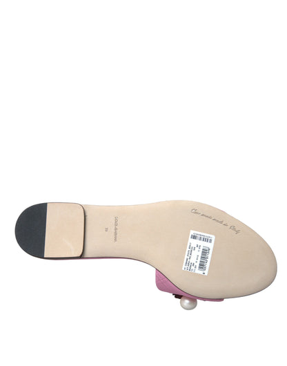 Dolce & Gabbana Pink Embellished Leather Flats Sandals Shoes Dolce & Gabbana