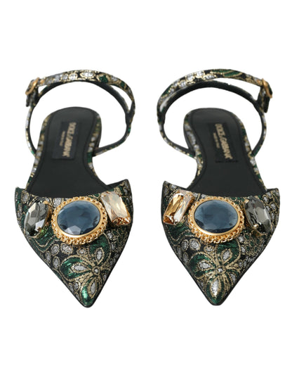 Dolce & Gabbana Multicolor Jacquard Crystal Slingback Sandals Shoes Dolce & Gabbana