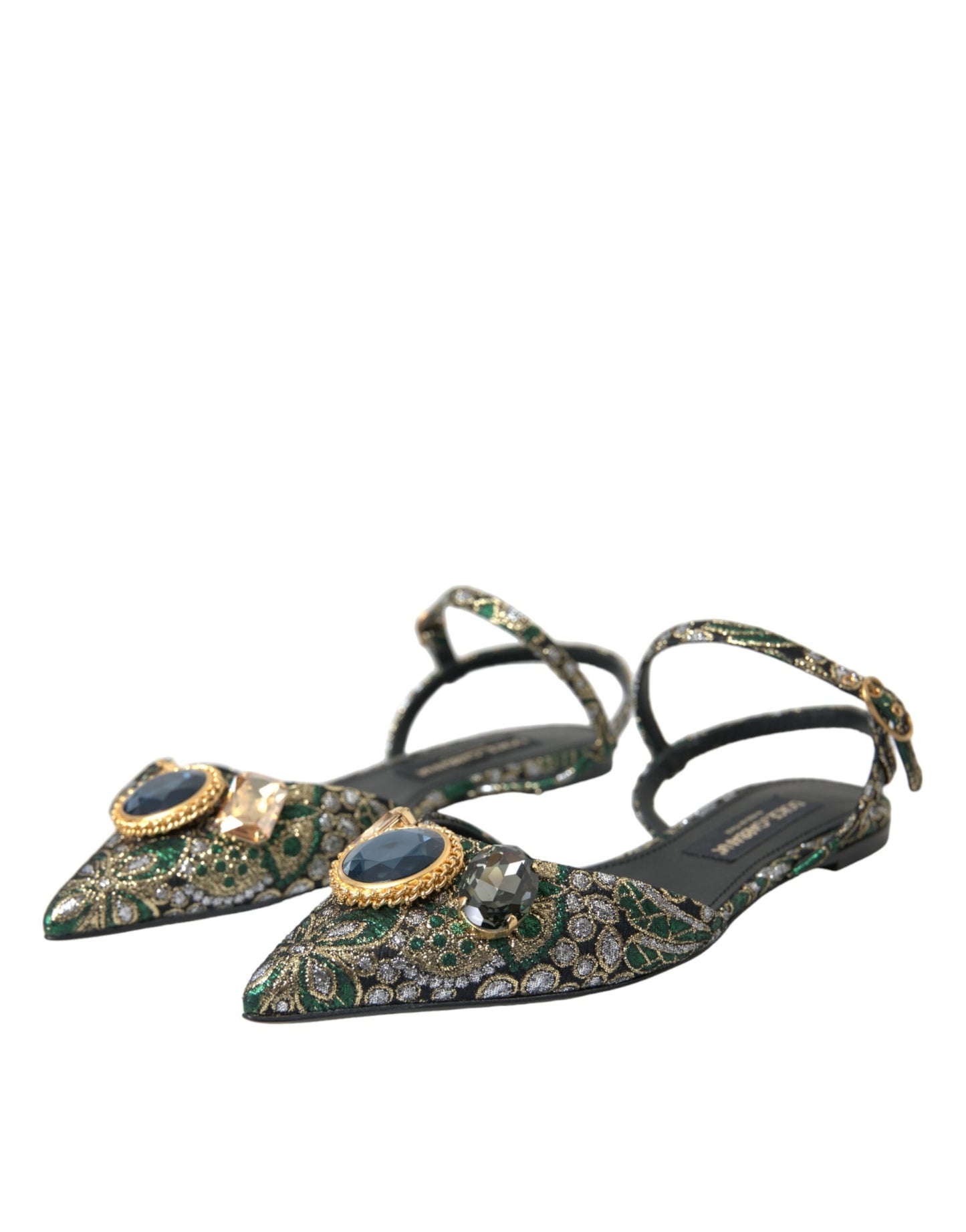 Dolce & Gabbana Multicolor Jacquard Crystal Slingback Sandals Shoes Dolce & Gabbana