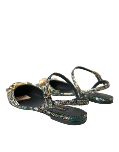 Dolce & Gabbana Multicolor Jacquard Crystal Slingback Sandals Shoes Dolce & Gabbana