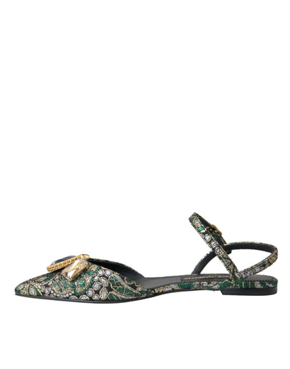 Dolce & Gabbana Multicolor Jacquard Crystal Slingback Sandals Shoes Dolce & Gabbana