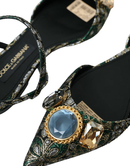 Dolce & Gabbana Multicolor Jacquard Crystal Slingback Sandals Shoes Dolce & Gabbana